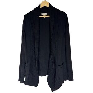 Italian Yarn Black Open Front Cardigan (Merino Wool & Cashmere Blend)